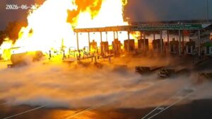 A terrible road accident with an LPG tanker close to a toll plaza